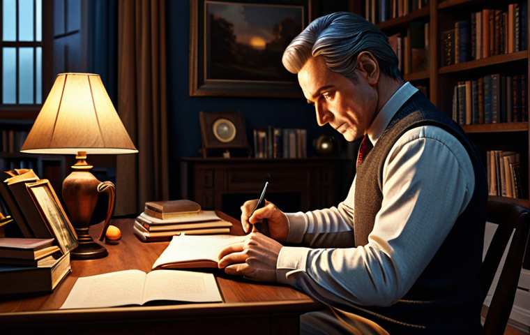 The Actor's Study**
"A focused actor fully clothed in comfortable practice attire, intensely studying a script under warm light in a cozy home office filled with books, appropriate attire, safe for work, perfect anatomy, natural proportions, detailed set design, professional concept art, modest setting."
**