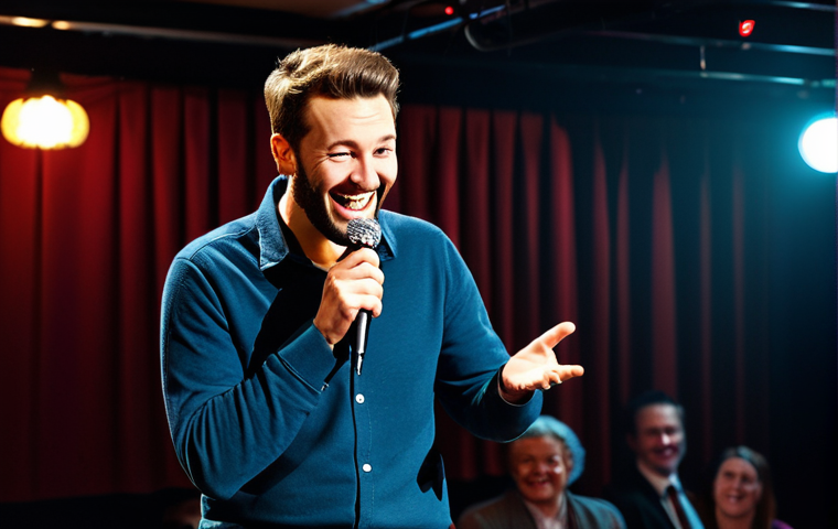 연극배우의 장르별 연기 도전 - Comedy - Stand-Up Comedian**
"A stand-up comedian performing on stage in a comedy club, fully cloth...