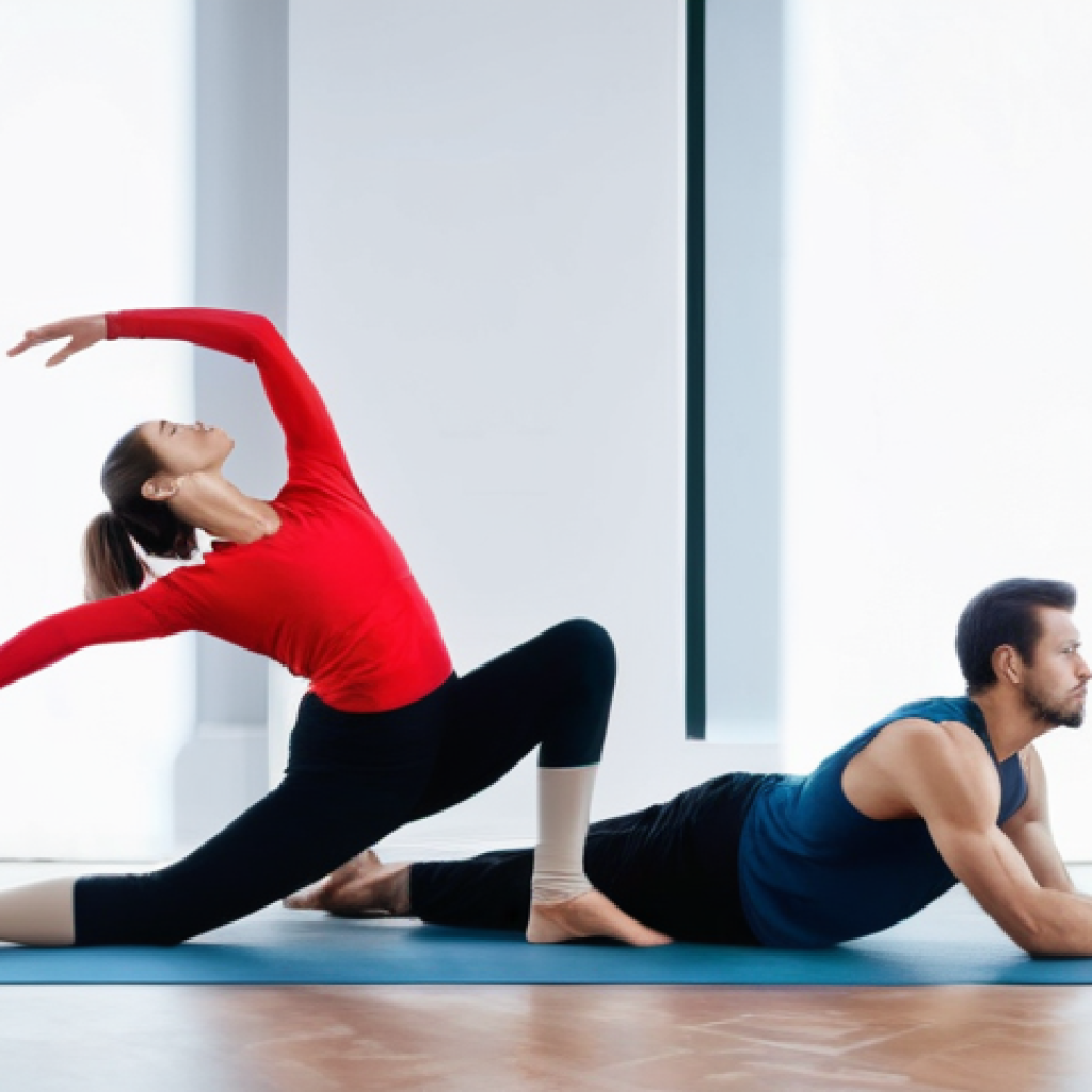 연극배우의 공연 전 루틴 - **Prompt: The Dancer's Graceful Warm-up**
    A highly detailed, realistic photograph of a male and ...