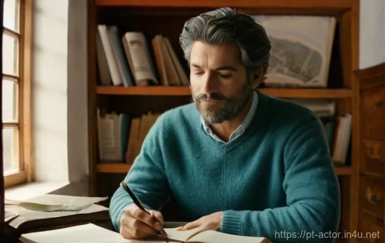 연극배우 실무에서의 어려움 - **Prompt:** A Portuguese actor, mid-twenties to early thirties, deeply engrossed in character resear...