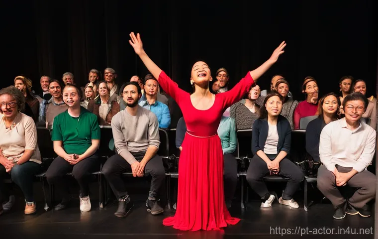 연극배우로서의 무대 공포 극복법 - **Prompt:** A male public speaker is in a spacious, modern rehearsal room, practicing his presentati...