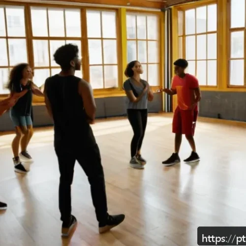 Home 32 연극배우로서의 평판 관리 - A vibrant theater rehearsal scene set in a modern Brazilian studio, featuring diverse actors in casu...